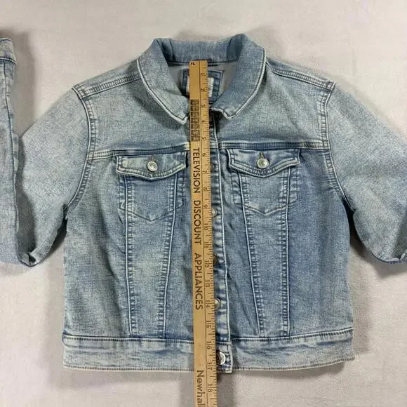 Wax Jean Denim Jacket Womens Small Light Wash Cropped Trucker Jean - Picture 4 of 7